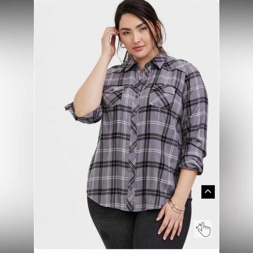 Torrid Taylor Grey Plaid Twill Button Front Shirt - 3X